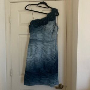 Adrianna Papell Teal Ombre One-Shoulder Dress